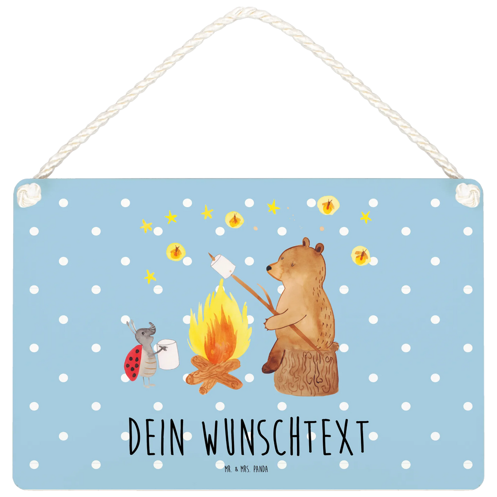 Personalisiertes Deko Schild Bär & Marienkäfer Lagerfeuer Dekoschild, Deko Schild, Schild, Tür Schild, Türschild, Holzschild, Wandschild, Wanddeko, Bär, Teddy, Teddybär, Lagerfeuer