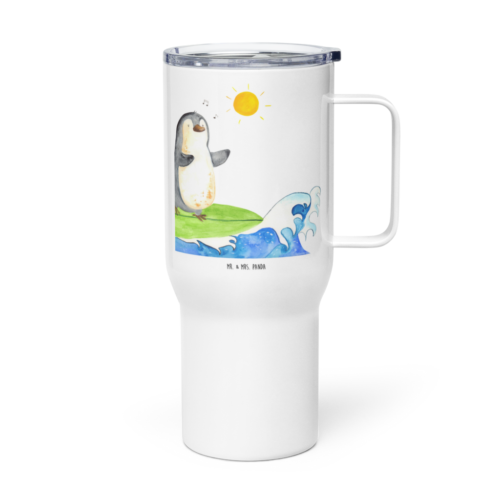 XXL Thermobecher Pinguin Surfer Thermobecher, XL Thermobecher, Reisebecher, XL Reisetasse, Großer Thermobecher, Autobecher, Jumbo Becher, Pinguin, Pinguine, surfen, Surfer, Hawaii, Urlaub, Wellen, Wellen reiten, Portugal