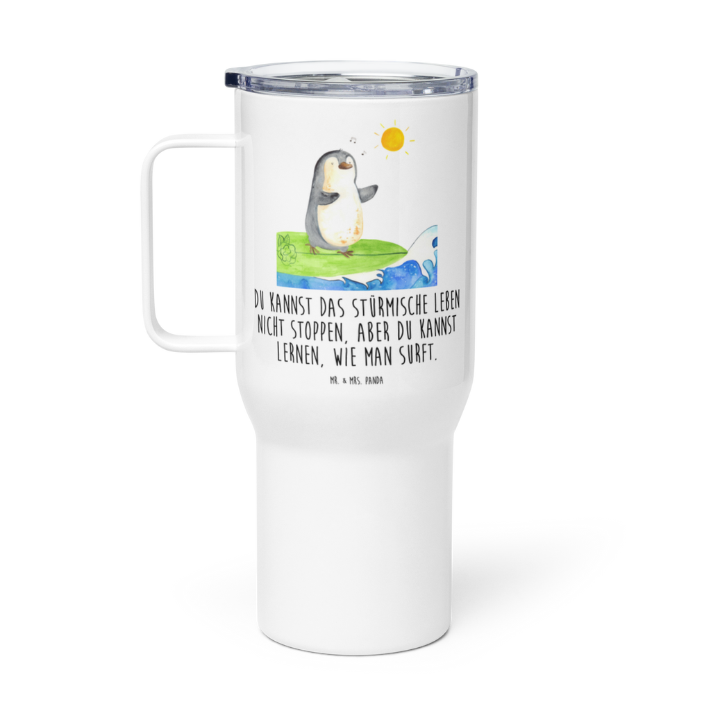 XXL Thermobecher Pinguin Surfer Thermobecher, XL Thermobecher, Reisebecher, XL Reisetasse, Großer Thermobecher, Autobecher, Jumbo Becher, Pinguin, Pinguine, surfen, Surfer, Hawaii, Urlaub, Wellen, Wellen reiten, Portugal