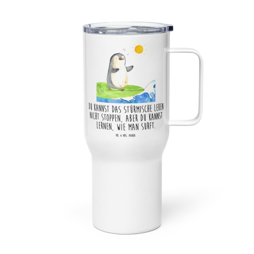 XXL Thermobecher Pinguin Surfer Thermobecher, XL Thermobecher, Reisebecher, XL Reisetasse, Großer Thermobecher, Autobecher, Jumbo Becher, Pinguin, Pinguine, surfen, Surfer, Hawaii, Urlaub, Wellen, Wellen reiten, Portugal