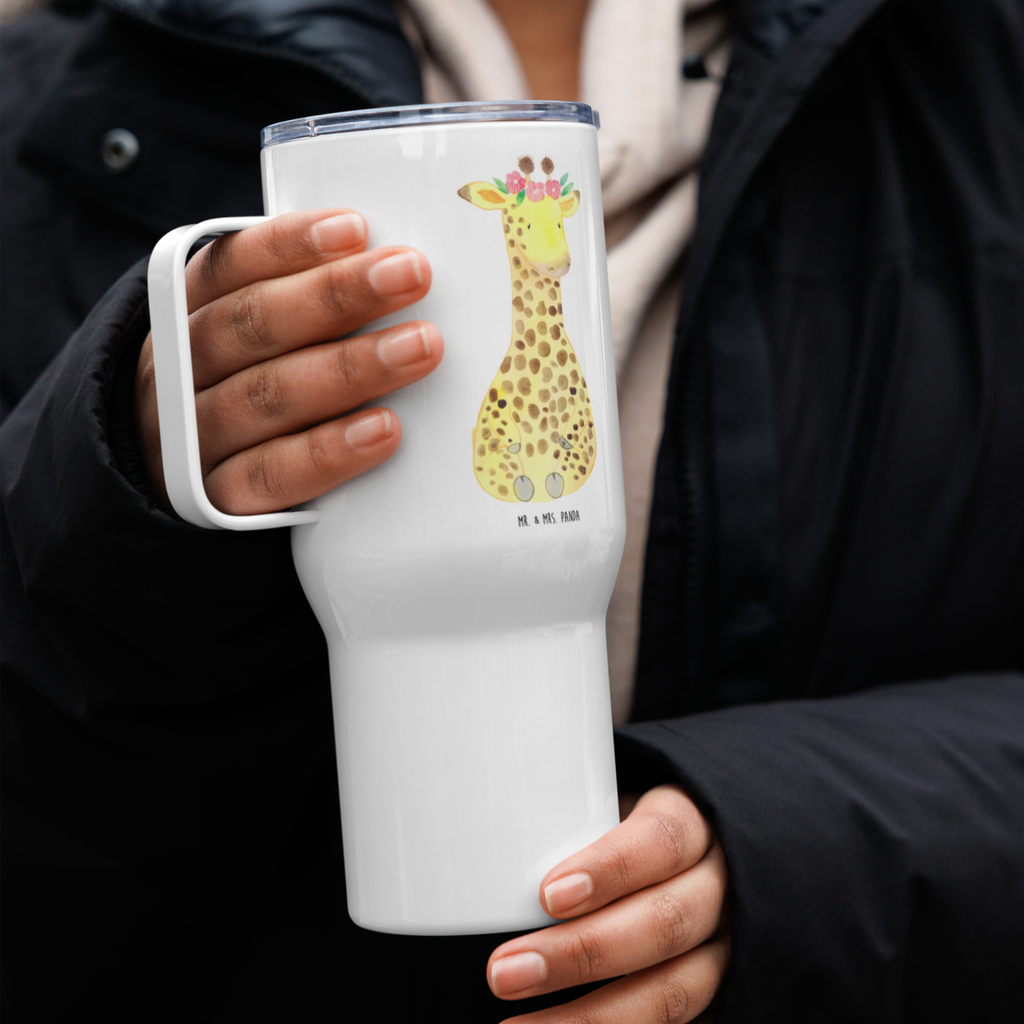 XXL Thermobecher Giraffe Blumenkranz Thermobecher, XL Thermobecher, Reisebecher, XL Reisetasse, Großer Thermobecher, Autobecher, Jumbo Becher, Afrika, Wildtiere, Giraffe, Blumenkranz, Abenteurer, Selbstliebe, Freundin