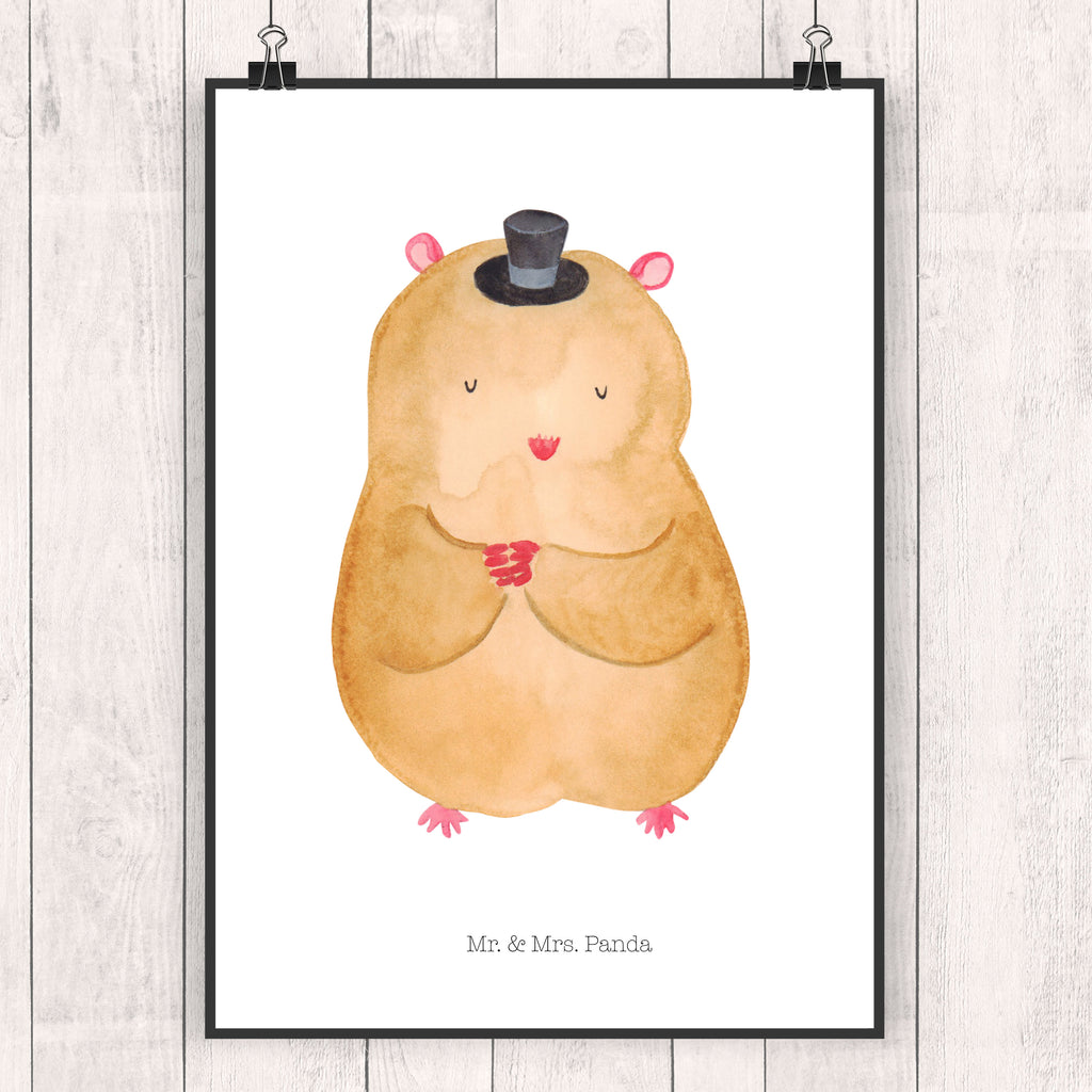 Poster Hamster Hut Poster, Wandposter, Bild, Wanddeko, Küchenposter, Kinderposter, Wanddeko Bild, Raumdekoration, Wanddekoration, Handgemaltes Poster, Mr. & Mrs. Panda Poster, Designposter, Kunstdruck, Posterdruck, Tiermotive, Gute Laune, lustige Sprüche, Tiere, Hamster, Hut, Magier, Zylinder, Zwerghamster, Zauberer