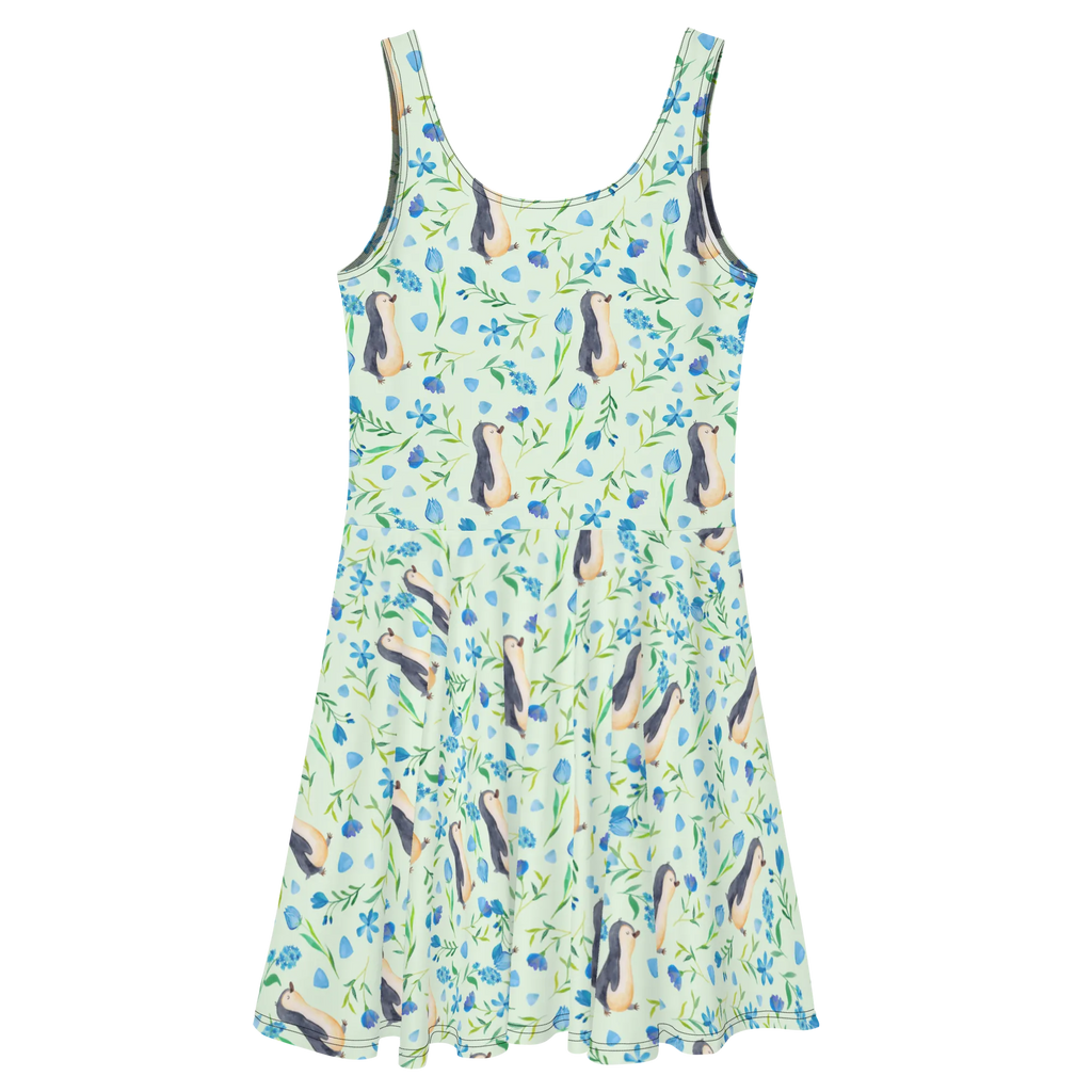 Sommerkleid Pinguinliebe Design Sommerkleid, Kleid, Skaterkleid, Aquarell, Pinguin, Pinguine, Blumen, Blaue Blumen, Muster