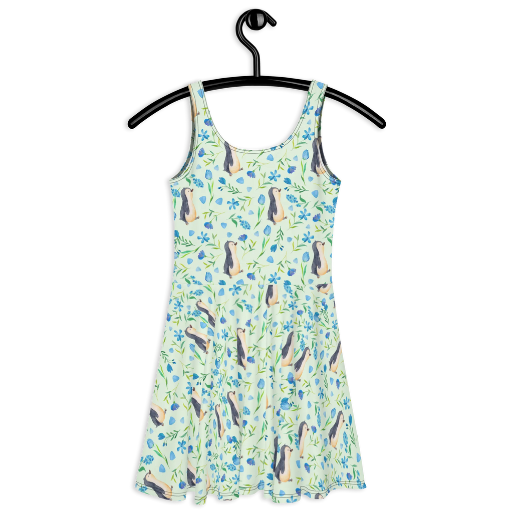 Sommerkleid Pinguinliebe Design Sommerkleid, Kleid, Skaterkleid, Aquarell, Pinguin, Pinguine, Blumen, Blaue Blumen, Muster