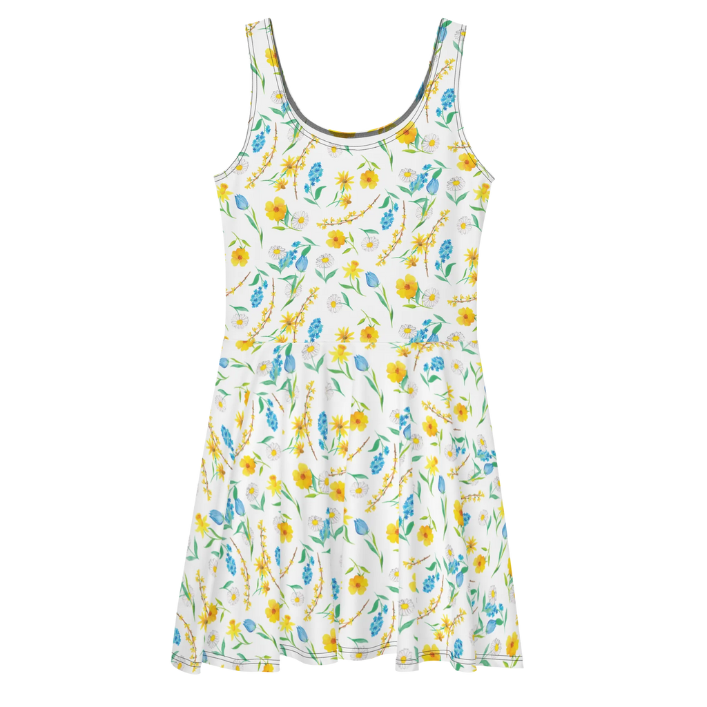 Sommerkleid Frühlingserwachen Design Sommerkleid, Kleid, Skaterkleid, Aquarell, Muster, Blumen, Wiese, Sommerblumen, Natur, Blumenmädchen