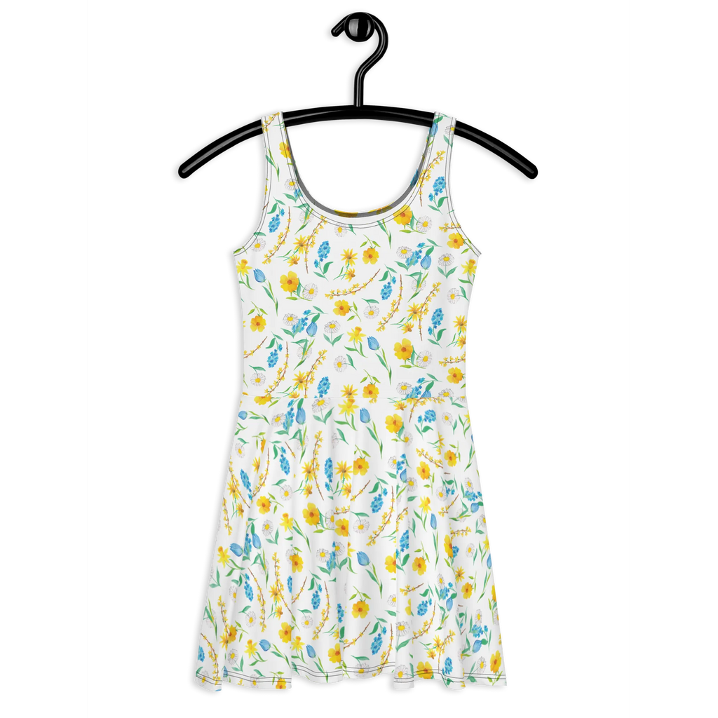 Sommerkleid Frühlingserwachen Design Sommerkleid, Kleid, Skaterkleid, Aquarell, Muster, Blumen, Wiese, Sommerblumen, Natur, Blumenmädchen