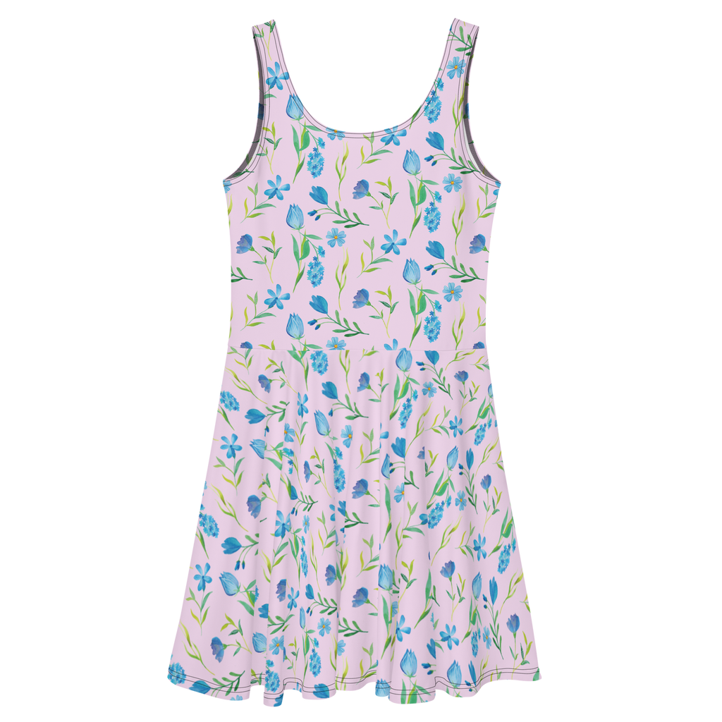 Sommerkleid Sommergedanken Design Sommerkleid, Kleid, Skaterkleid, Blumen, Blumenmuster, blaue Blumen, blaues Muster, Aquarell