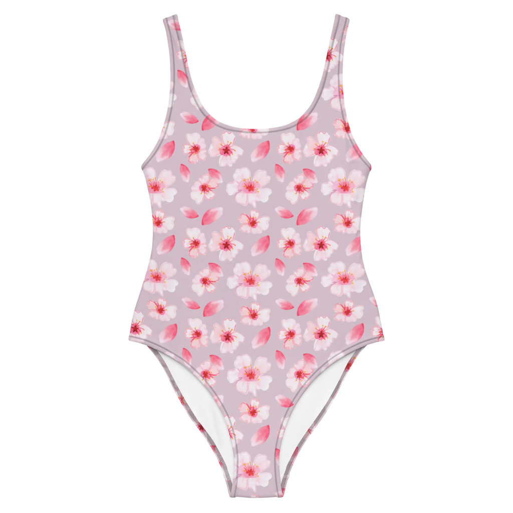 Badeanzug Kirschlüten Meer Badebekleidung, Bademode, Badeanzug, Swimsuit, Rückenfreier Badeanzug, Luxus-Bademode, Kirschblüten, Blütenmuster, Blüten, Blumen, Muster