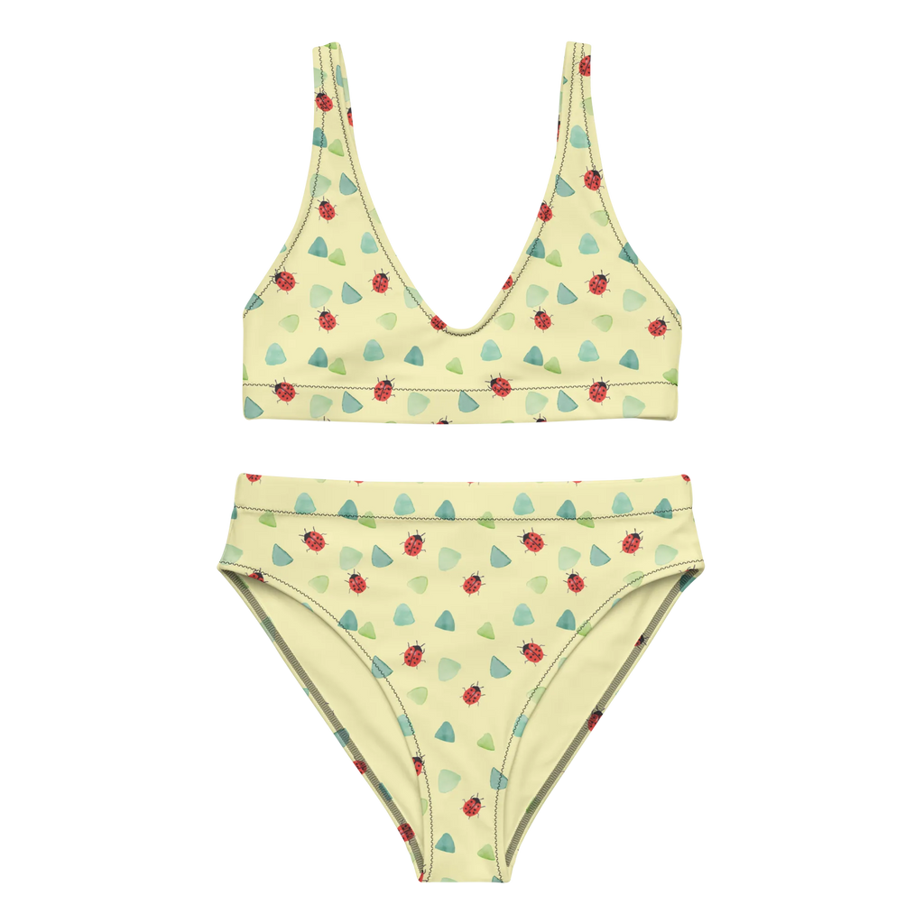 Bikini Marienkäfer Design Bikini, High Waist Bikini, Bademode, Bikinihose, Bikinioberteil, 2er Set, Zweiteiler, Aquarell, Marienkäfer, grüne Punkte, Muster, niedlich, verspielt