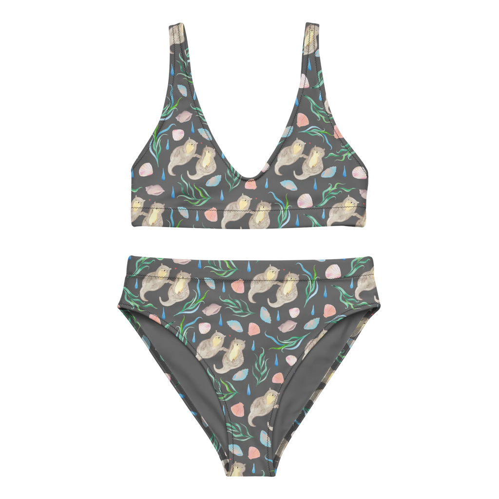 Bikini Otterliebe Design Bikini, High Waist Bikini, Bademode, Bikinihose, Bikinioberteil, 2er Set, Zweiteiler, Aquarell, Otter, händchenhaltene Otter, Muscheln, Meer, Beach Design, maritim