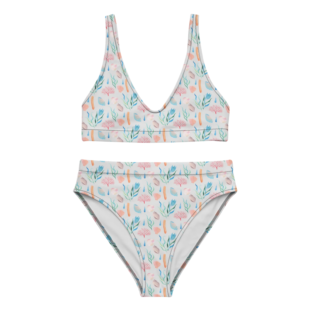 Bikini Meeresrauschen Design Bikini, High Waist Bikini, Bademode, Bikinihose, Bikinioberteil, 2er Set, Zweiteiler, Strand Motive, Korallen, Meer, Strand, Muscheln, Beach, Muster, maritim