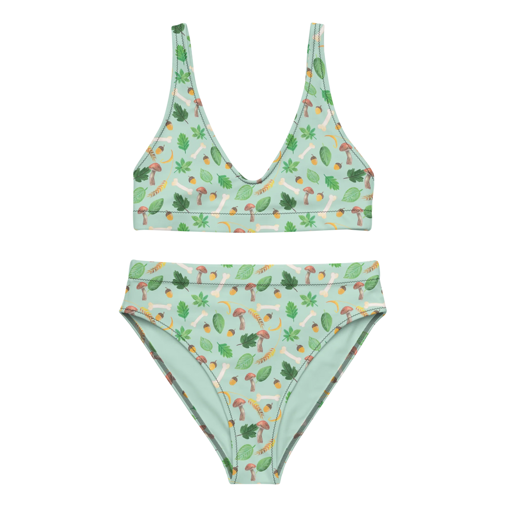 Bikini Herbstwald Design Bikini, High Waist Bikini, Bademode, Bikinihose, Bikinioberteil, 2er Set, Zweiteiler, Aquarell Muster, Herbst, Wald, Pilze, Blätter, Laub