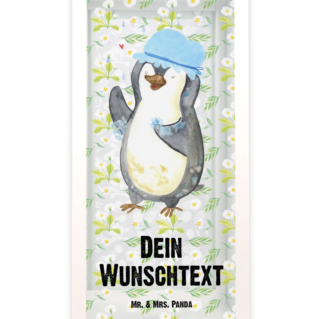 Personalisierte Deko Laterne Pinguin duscht Gartenlampe, Gartenleuchte, Gartendekoration, Gartenlicht, Laterne kleine Laternen, XXL Laternen, Laterne groß, Pinguin, Pinguine, Dusche, duschen, Lebensmotto, Motivation, Neustart, Neuanfang, glücklich sein