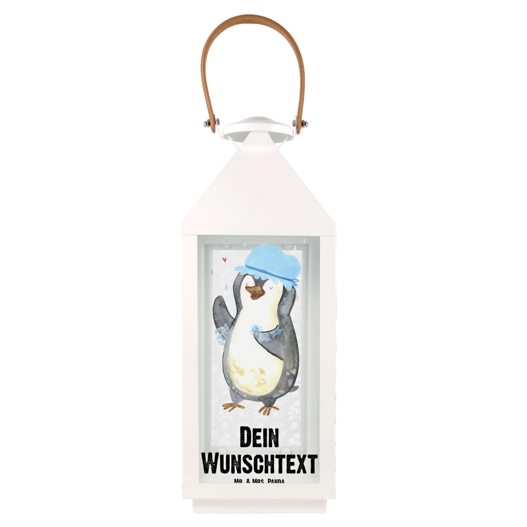 Personalisierte Deko Laterne Pinguin duscht Gartenlampe, Gartenleuchte, Gartendekoration, Gartenlicht, Laterne kleine Laternen, XXL Laternen, Laterne groß, Pinguin, Pinguine, Dusche, duschen, Lebensmotto, Motivation, Neustart, Neuanfang, glücklich sein