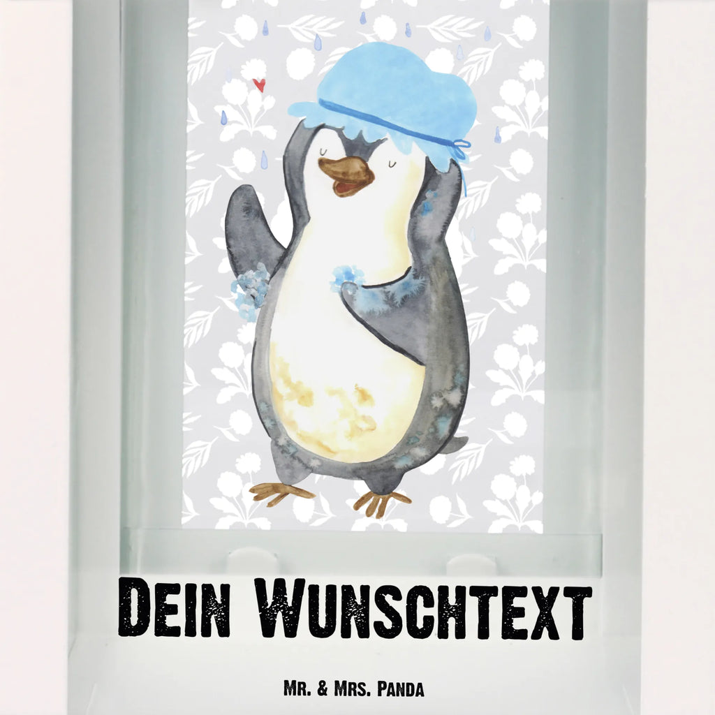 Personalisierte Deko Laterne Pinguin duscht Gartenlampe, Gartenleuchte, Gartendekoration, Gartenlicht, Laterne kleine Laternen, XXL Laternen, Laterne groß, Pinguin, Pinguine, Dusche, duschen, Lebensmotto, Motivation, Neustart, Neuanfang, glücklich sein