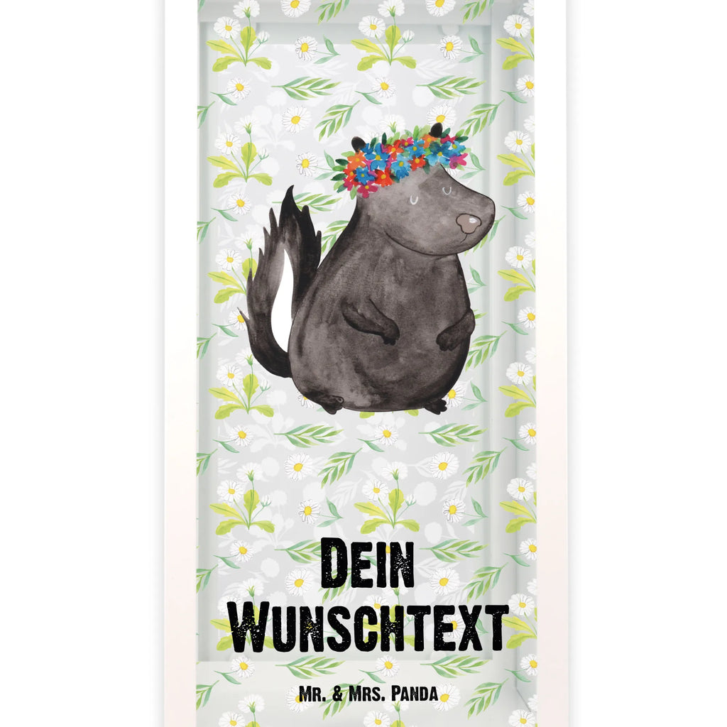 Personalisierte Deko Laterne Stinktier Blumenmaedchen Gartenlampe, Gartenleuchte, Gartendekoration, Gartenlicht, Laterne kleine Laternen, XXL Laternen, Laterne groß, Stinktier, Skunk, Wildtier, Raubtier, Stinker, Stinki, Yoga, Namaste