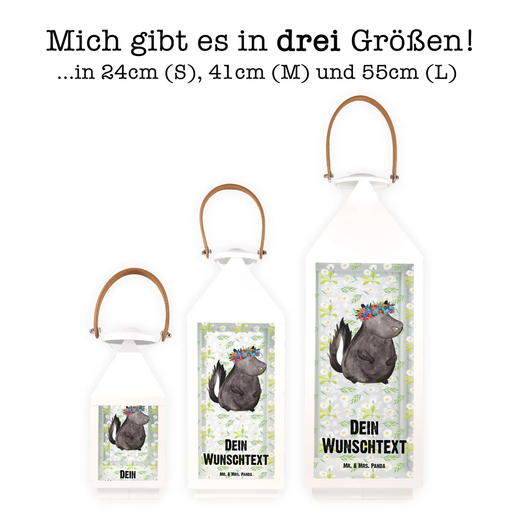 Personalisierte Deko Laterne Stinktier Blumenmaedchen Gartenlampe, Gartenleuchte, Gartendekoration, Gartenlicht, Laterne kleine Laternen, XXL Laternen, Laterne groß, Stinktier, Skunk, Wildtier, Raubtier, Stinker, Stinki, Yoga, Namaste