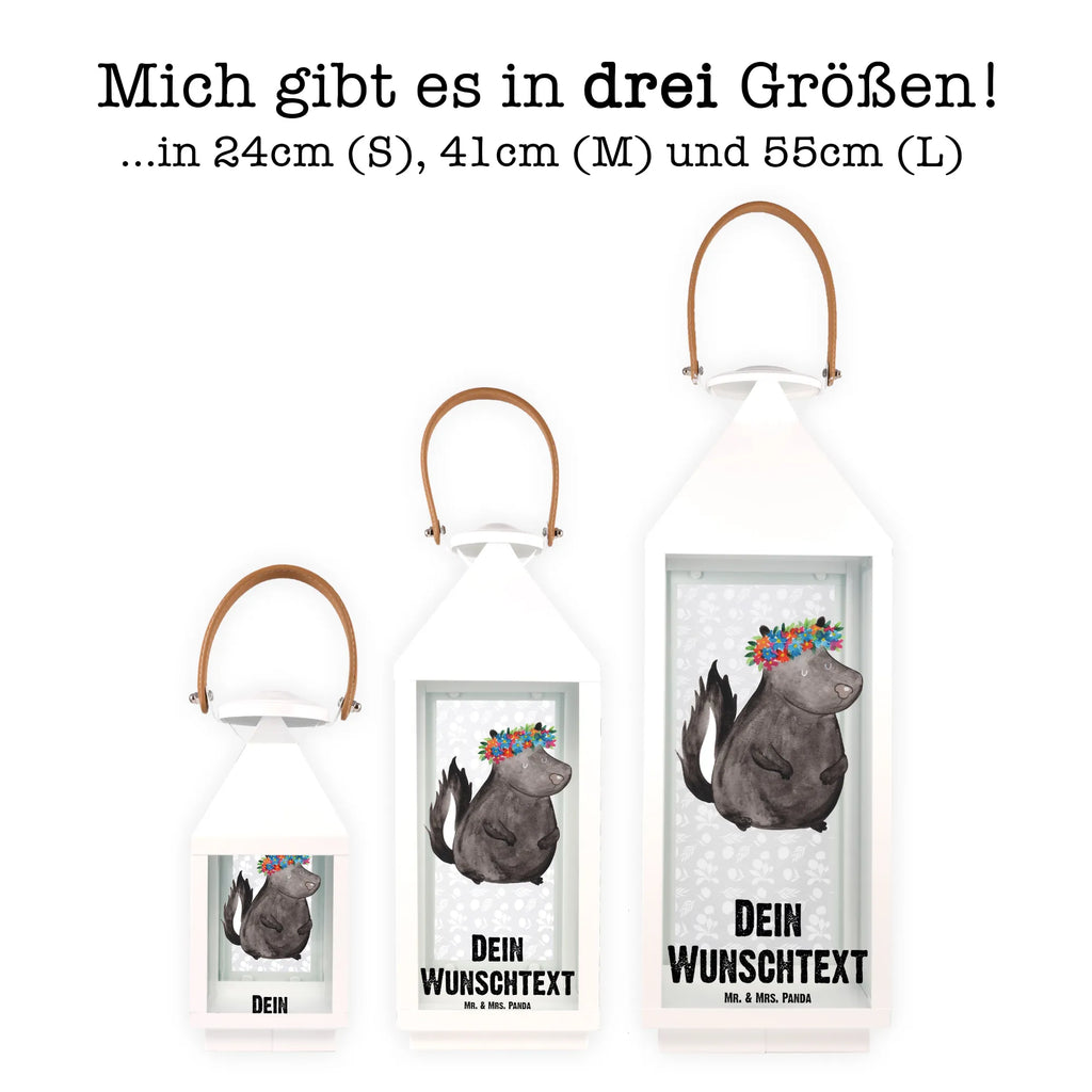 Personalisierte Deko Laterne Stinktier Blumenmaedchen Gartenlampe, Gartenleuchte, Gartendekoration, Gartenlicht, Laterne kleine Laternen, XXL Laternen, Laterne groß, Stinktier, Skunk, Wildtier, Raubtier, Stinker, Stinki, Yoga, Namaste, Lebe, Liebe, Lache