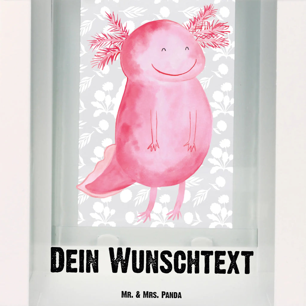 Personalisierte Deko Laterne Axolotl glücklich Gartenlampe, Gartenleuchte, Gartendekoration, Gartenlicht, Laterne kleine Laternen, XXL Laternen, Laterne groß, Axolotl, Molch, Axolot, Schwanzlurch, Lurch, Lurche, Motivation, gute Laune