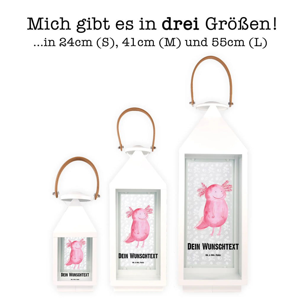 Personalisierte Deko Laterne Axolotl glücklich Gartenlampe, Gartenleuchte, Gartendekoration, Gartenlicht, Laterne kleine Laternen, XXL Laternen, Laterne groß, Axolotl, Molch, Axolot, Schwanzlurch, Lurch, Lurche, Motivation, gute Laune