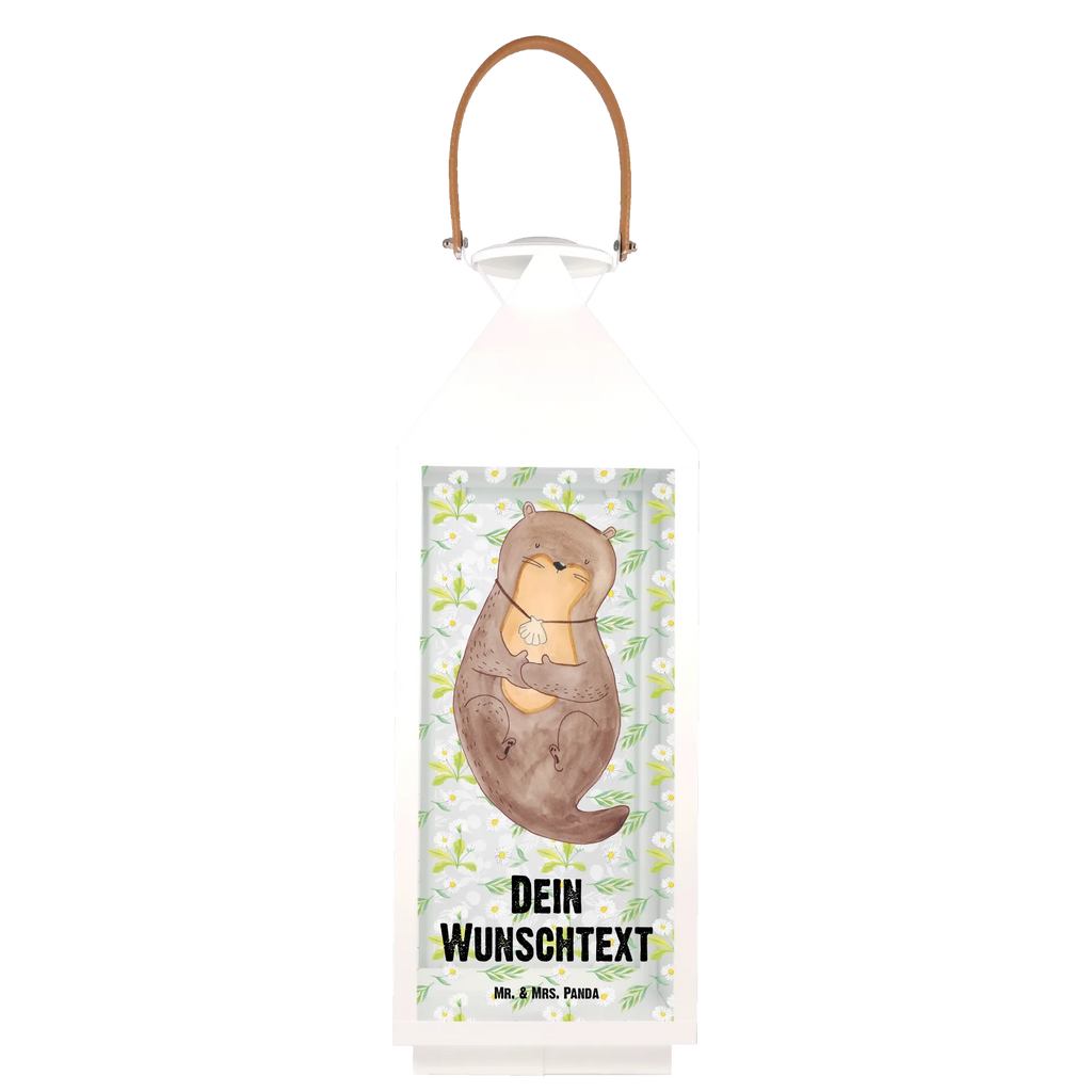 Personalisierte Deko Laterne Otter mit Muschelmedaillon Gartenlampe, Gartenleuchte, Gartendekoration, Gartenlicht, Laterne kleine Laternen, XXL Laternen, Laterne groß, Otter, Fischotter, Seeotter, Otterliebe, grübeln, träumen, Motivation, Tagträumen, Büro