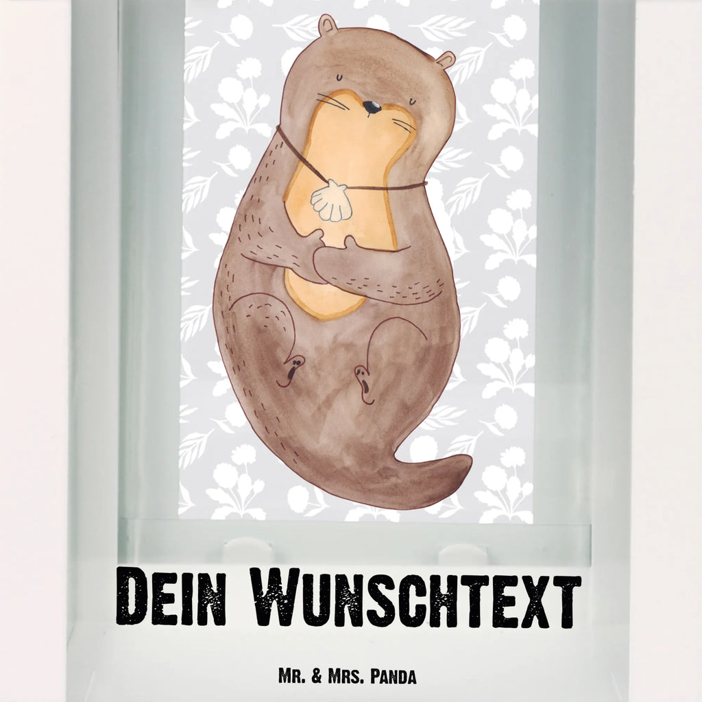 Personalisierte Deko Laterne Otter mit Muschelmedaillon Gartenlampe, Gartenleuchte, Gartendekoration, Gartenlicht, Laterne kleine Laternen, XXL Laternen, Laterne groß, Otter, Fischotter, Seeotter, Otterliebe, grübeln, träumen, Motivation, Tagträumen, Büro