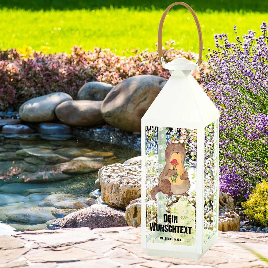 Personalisierte Deko Laterne Otter Blumenstrauß Gartenlampe, Gartenleuchte, Gartendekoration, Gartenlicht, Laterne kleine Laternen, XXL Laternen, Laterne groß, Otter, Fischotter, Seeotter, Otter Seeotter See Otter