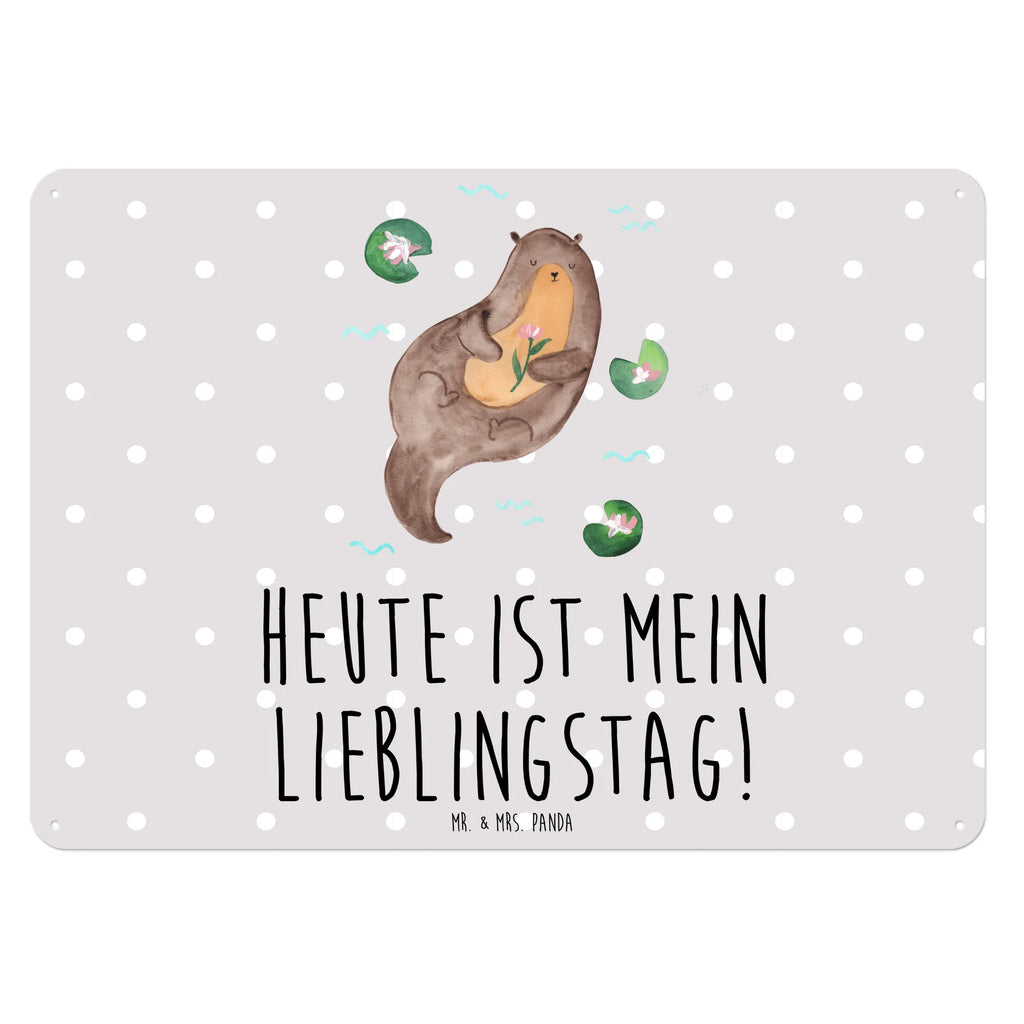 Blechschild Otter mit Seerose Blechschild, Metallschild, Geschenk Schild, Schild, Magnet-Metall-Schild, Deko Schild, Wandschild, Wand-Dekoration, Türschild, Otter, Fischotter, Seeotter, Otter Seeotter See Otter