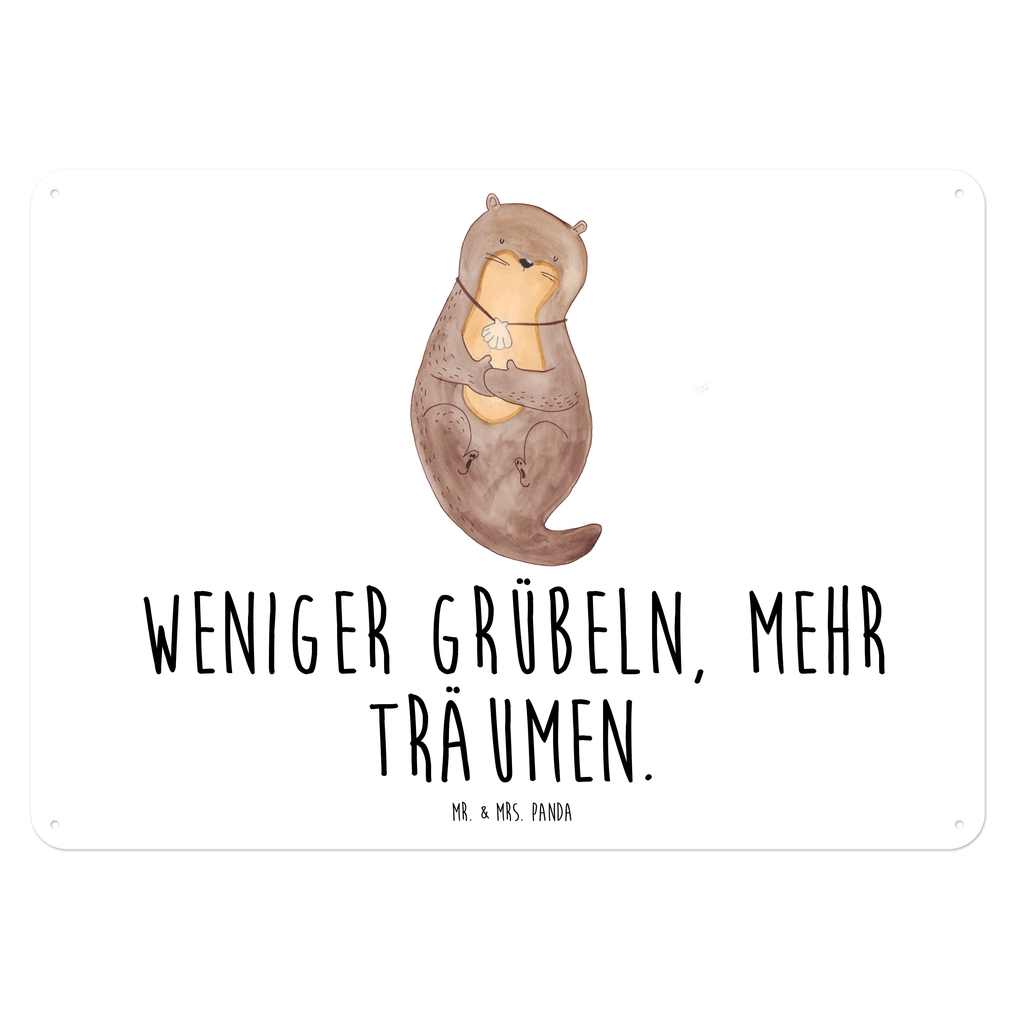 Blechschild Otter Muschel Blechschild, Metallschild, Geschenk Schild, Schild, Magnet-Metall-Schild, Deko Schild, Wandschild, Wand-Dekoration, Türschild, Otter, Fischotter, Seeotter, Otterliebe, grübeln, träumen, Motivation, Tagträumen, Büro