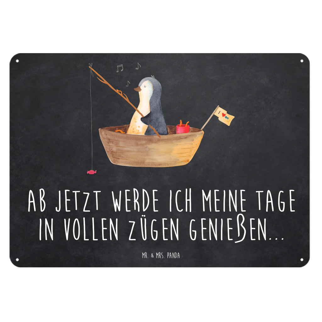 Blechschild Pinguin Angelboot Blechschild, Metallschild, Geschenk Schild, Schild, Magnet-Metall-Schild, Deko Schild, Wandschild, Wand-Dekoration, Türschild, Pinguin, Pinguine, Angeln, Boot, Angelboot, Lebenslust, Leben, genießen, Motivation, Neustart, Neuanfang, Trennung, Scheidung, Geschenkidee Liebeskummer