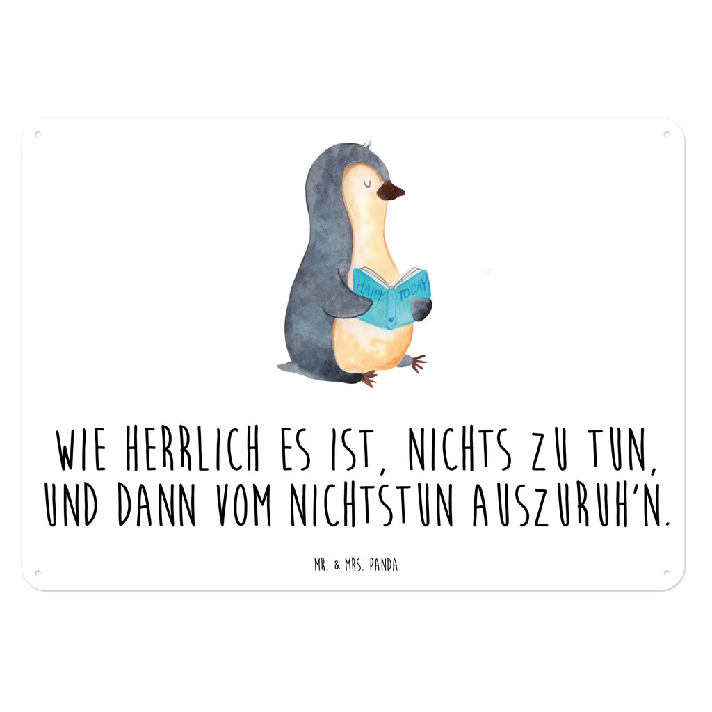 Blechschild Pinguin Buch Blechschild, Metallschild, Geschenk Schild, Schild, Magnet-Metall-Schild, Deko Schild, Wandschild, Wand-Dekoration, Türschild, Pinguin, Pinguine, Buch, Lesen, Bücherwurm, Nichtstun, Faulenzen, Ferien, Urlaub, Freizeit