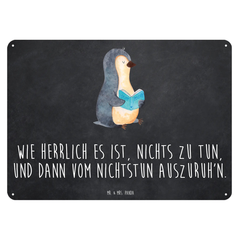 Blechschild Pinguin Buch Blechschild, Metallschild, Geschenk Schild, Schild, Magnet-Metall-Schild, Deko Schild, Wandschild, Wand-Dekoration, Türschild, Pinguin, Pinguine, Buch, Lesen, Bücherwurm, Nichtstun, Faulenzen, Ferien, Urlaub, Freizeit