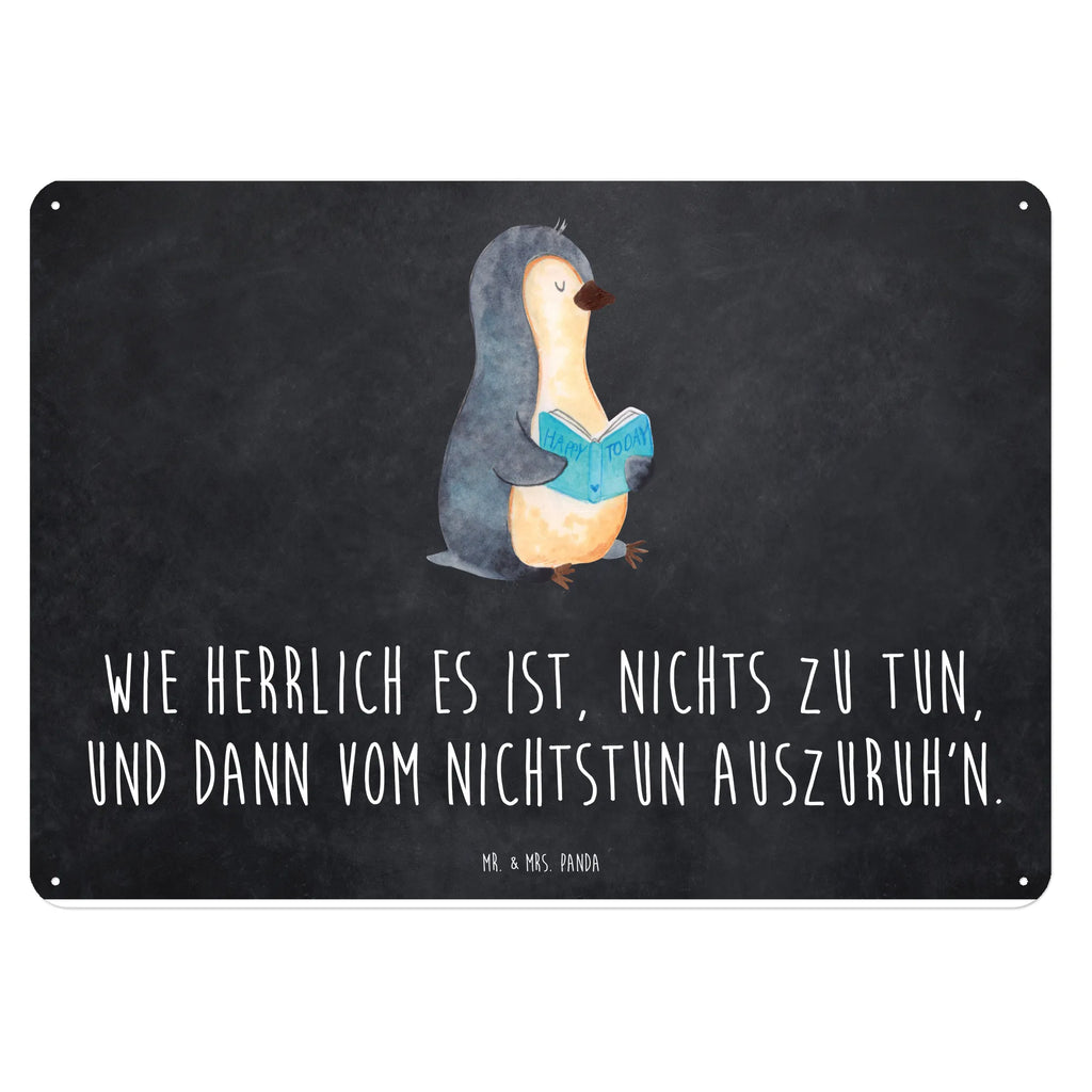 Blechschild Pinguin Buch Blechschild, Metallschild, Geschenk Schild, Schild, Magnet-Metall-Schild, Deko Schild, Wandschild, Wand-Dekoration, Türschild, Pinguin, Pinguine, Buch, Lesen, Bücherwurm, Nichtstun, Faulenzen, Ferien, Urlaub, Freizeit