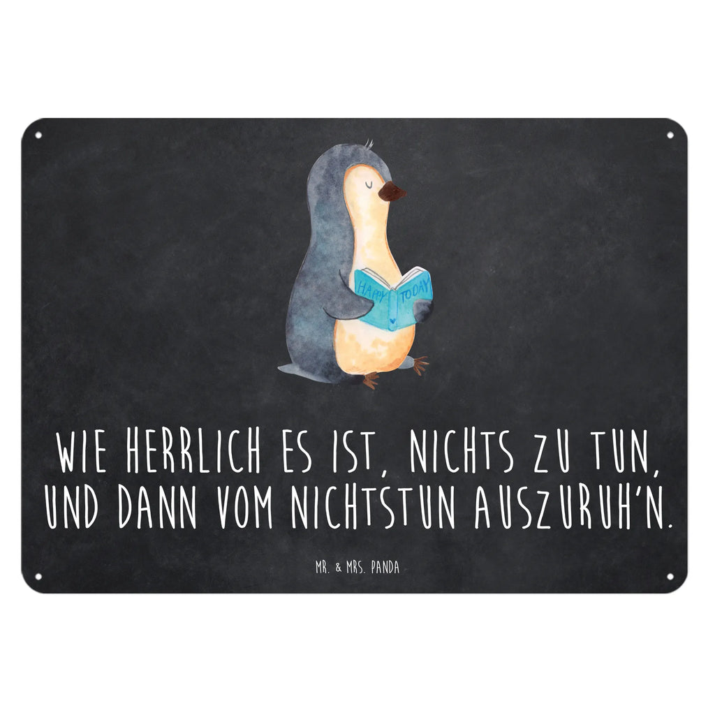 Blechschild Pinguin Buch Blechschild, Metallschild, Geschenk Schild, Schild, Magnet-Metall-Schild, Deko Schild, Wandschild, Wand-Dekoration, Türschild, Pinguin, Pinguine, Buch, Lesen, Bücherwurm, Nichtstun, Faulenzen, Ferien, Urlaub, Freizeit