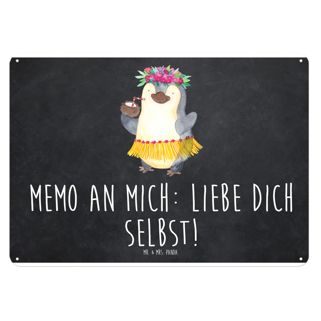 Blechschild Pinguin Kokosnuss Blechschild, Metallschild, Geschenk Schild, Schild, Magnet-Metall-Schild, Deko Schild, Wandschild, Wand-Dekoration, Türschild, Pinguin, Aloha, Hawaii, Urlaub, Kokosnuss, Pinguine