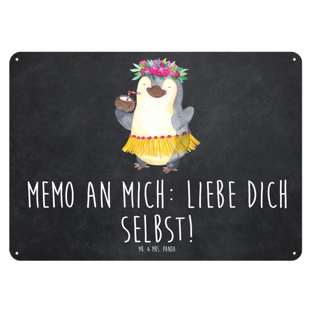 Blechschild Pinguin Kokosnuss Blechschild, Metallschild, Geschenk Schild, Schild, Magnet-Metall-Schild, Deko Schild, Wandschild, Wand-Dekoration, Türschild, Pinguin, Aloha, Hawaii, Urlaub, Kokosnuss, Pinguine