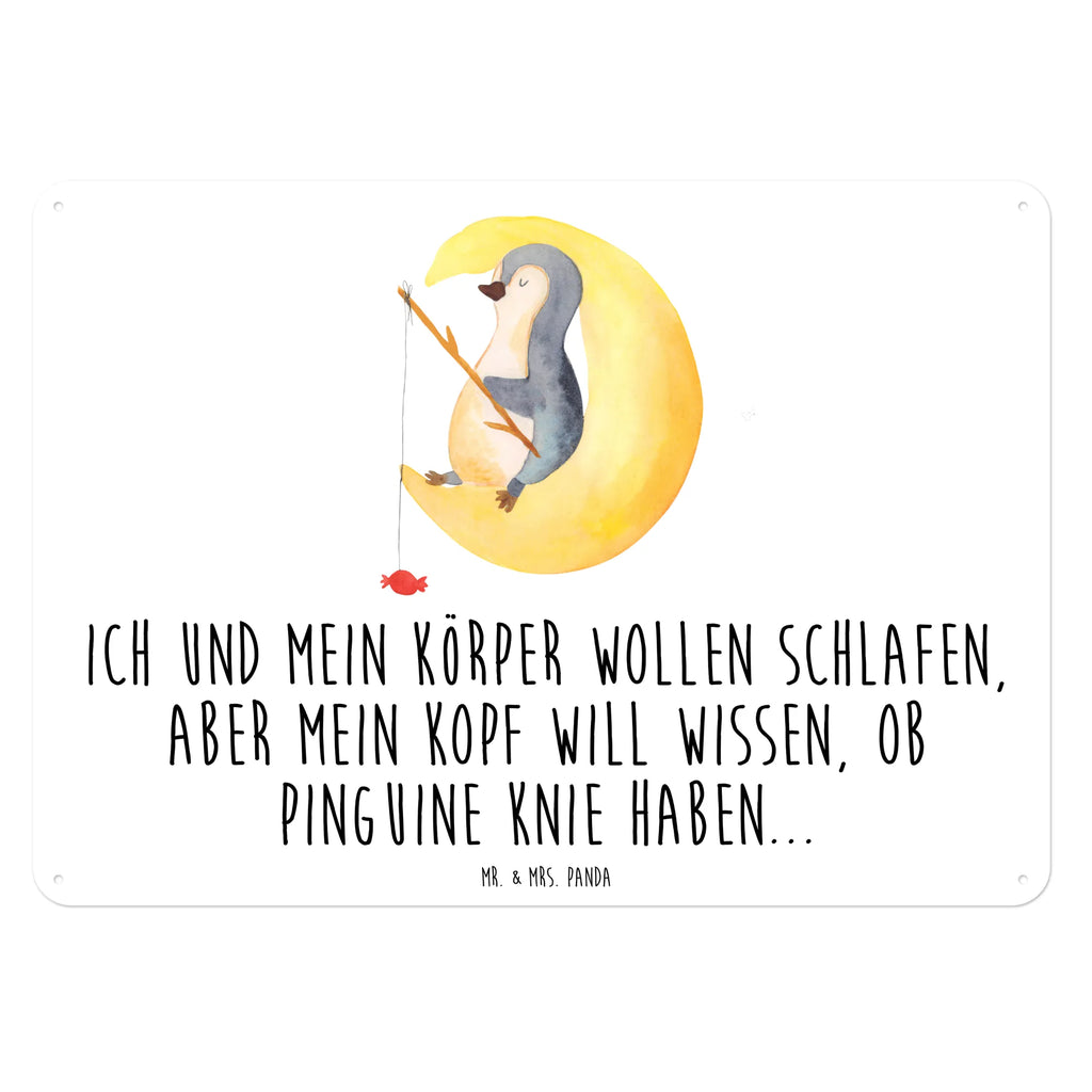 Blechschild Pinguin Mond Blechschild, Metallschild, Geschenk Schild, Schild, Magnet-Metall-Schild, Deko Schild, Wandschild, Wand-Dekoration, Türschild, Pinguin, Pinguine, Spruch, schlafen, Nachtruhe, Einschlafen, Schlafzimmer, Schlafstörungen, Gästezimmer