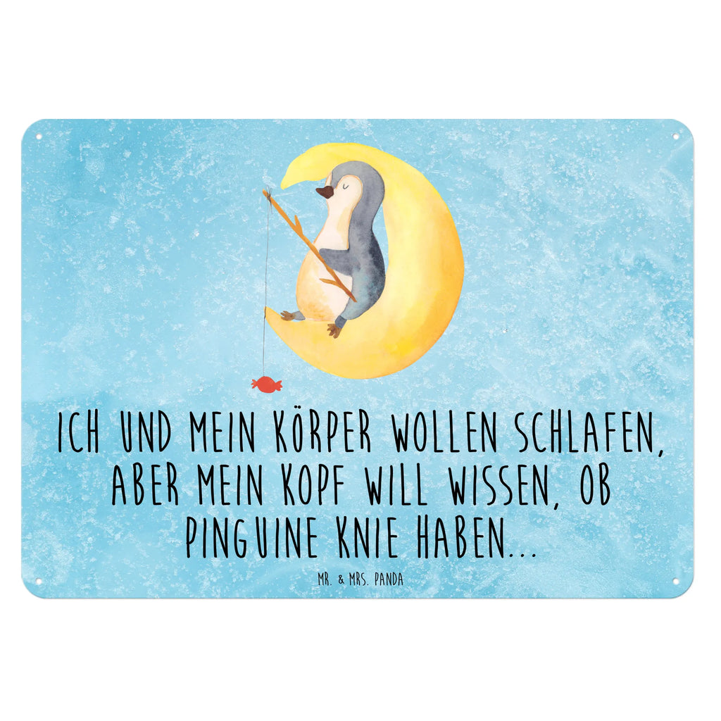 Blechschild Pinguin Mond Blechschild, Metallschild, Geschenk Schild, Schild, Magnet-Metall-Schild, Deko Schild, Wandschild, Wand-Dekoration, Türschild, Pinguin, Pinguine, Spruch, schlafen, Nachtruhe, Einschlafen, Schlafzimmer, Schlafstörungen, Gästezimmer