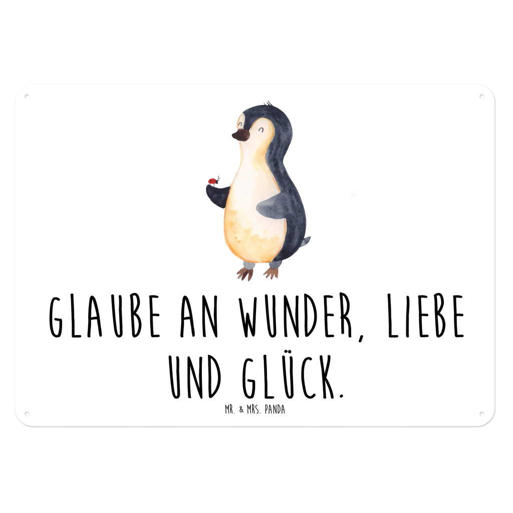 Blechschild Pinguin Marienkäfer Blechschild, Metallschild, Geschenk Schild, Schild, Magnet-Metall-Schild, Deko Schild, Wandschild, Wand-Dekoration, Türschild, Pinguin, Pinguine, Marienkäfer, Liebe, Wunder, Glück, Freude, Lebensfreude