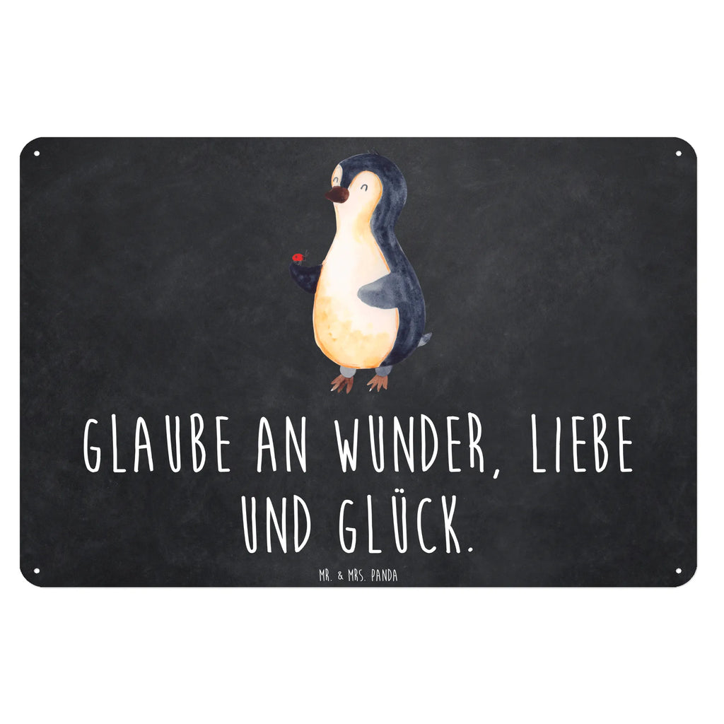 Blechschild Pinguin Marienkäfer Blechschild, Metallschild, Geschenk Schild, Schild, Magnet-Metall-Schild, Deko Schild, Wandschild, Wand-Dekoration, Türschild, Pinguin, Pinguine, Marienkäfer, Liebe, Wunder, Glück, Freude, Lebensfreude