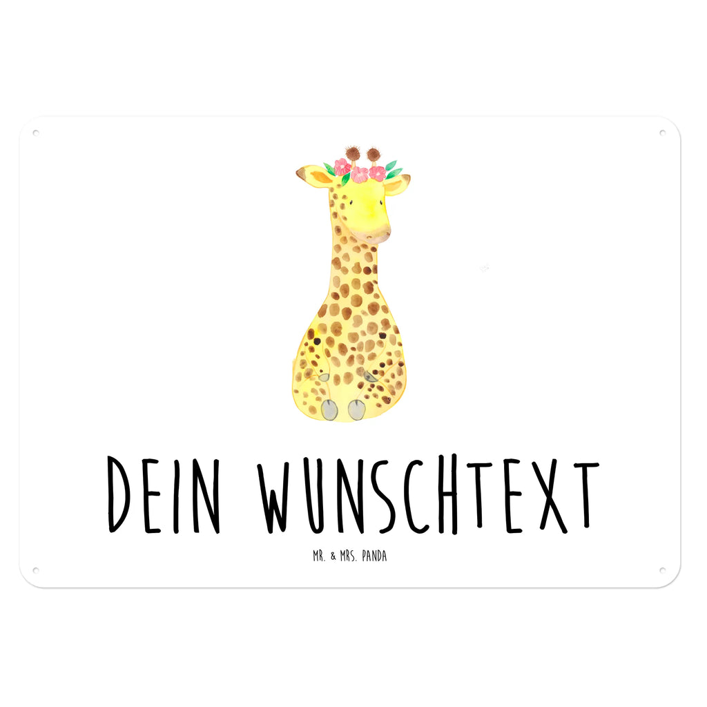 Personalisiertes Blechschild Giraffe Blumenkranz Blechschild, Metallschild, Geschenk Schild, Schild, Magnet-Metall-Schild, Deko Schild, Wandschild, Wand-Dekoration, Türschild, Afrika, Wildtiere, Giraffe, Blumenkranz, Abenteurer, Selbstliebe, Freundin