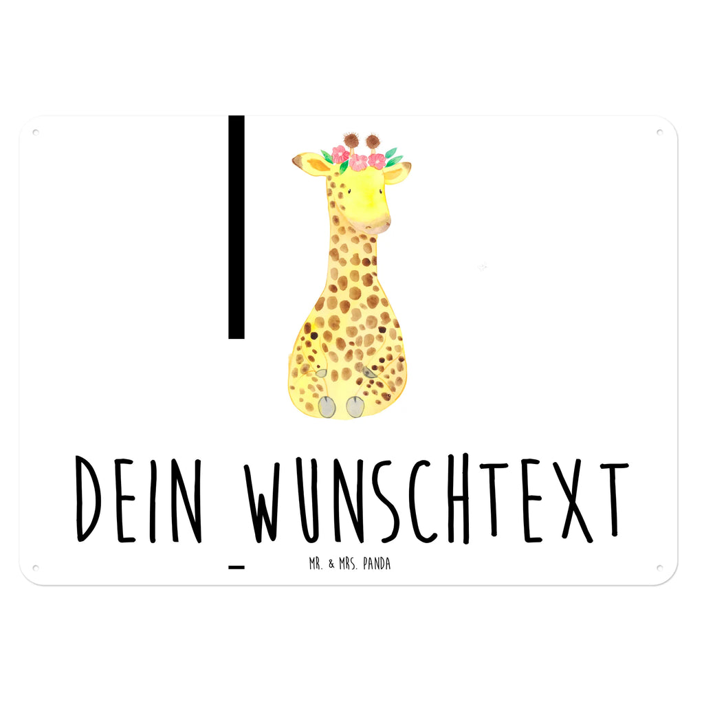 Personalisiertes Blechschild Giraffe Blumenkranz Blechschild, Metallschild, Geschenk Schild, Schild, Magnet-Metall-Schild, Deko Schild, Wandschild, Wand-Dekoration, Türschild, Afrika, Wildtiere, Giraffe, Blumenkranz, Abenteurer, Selbstliebe, Freundin