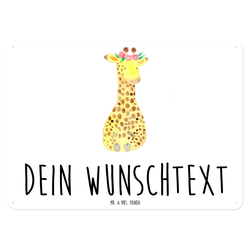 Personalisiertes Blechschild Giraffe Blumenkranz Blechschild, Metallschild, Geschenk Schild, Schild, Magnet-Metall-Schild, Deko Schild, Wandschild, Wand-Dekoration, Türschild, Afrika, Wildtiere, Giraffe, Blumenkranz, Abenteurer, Selbstliebe, Freundin