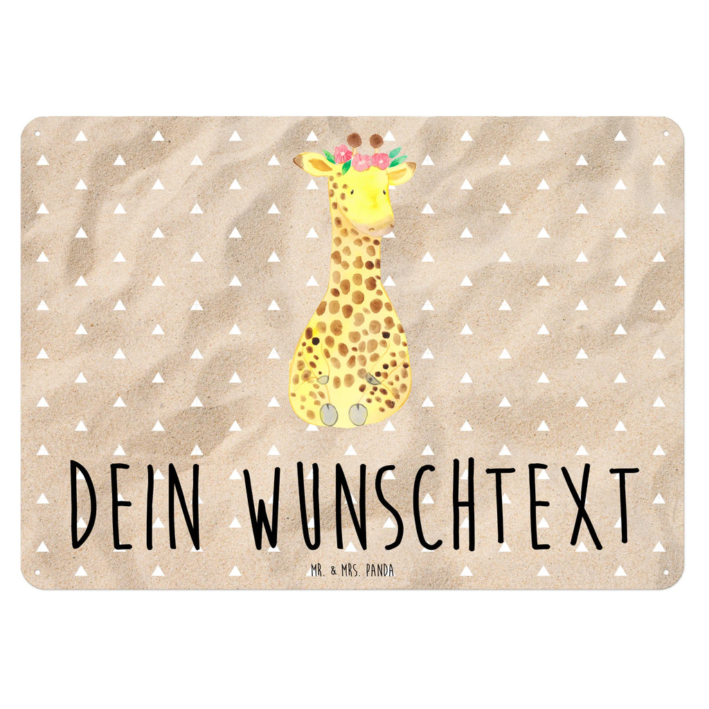 Personalisiertes Blechschild Giraffe Blumenkranz Blechschild, Metallschild, Geschenk Schild, Schild, Magnet-Metall-Schild, Deko Schild, Wandschild, Wand-Dekoration, Türschild, Afrika, Wildtiere, Giraffe, Blumenkranz, Abenteurer, Selbstliebe, Freundin