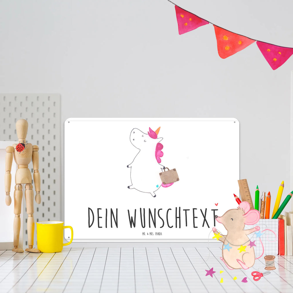 Personalisiertes Blechschild Einhorn Koffer Blechschild, Metallschild, Geschenk Schild, Schild, Magnet-Metall-Schild, Deko Schild, Wandschild, Wand-Dekoration, Türschild, Einhorn, Einhörner, Einhorn Deko, Pegasus, Unicorn, unicorn, Koffer, Verreisen, Reise, Gepäck, Abenteuer, Erwachsen, Kind, albern, Spaß, lustig, witzig