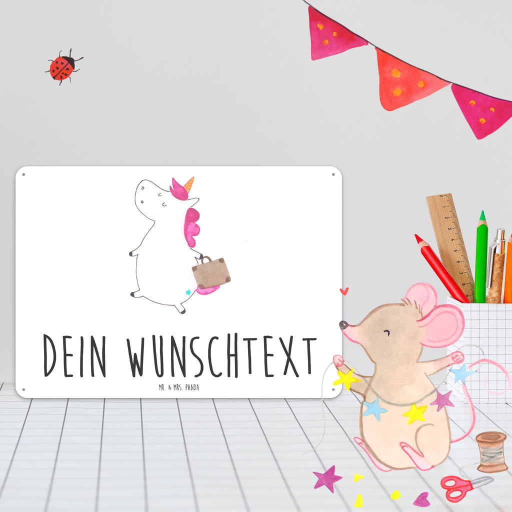 Personalisiertes Blechschild Einhorn Koffer Blechschild, Metallschild, Geschenk Schild, Schild, Magnet-Metall-Schild, Deko Schild, Wandschild, Wand-Dekoration, Türschild, Einhorn, Einhörner, Einhorn Deko, Pegasus, Unicorn, unicorn, Koffer, Verreisen, Reise, Gepäck, Abenteuer, Erwachsen, Kind, albern, Spaß, lustig, witzig