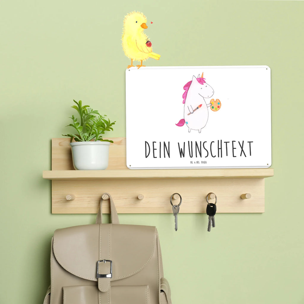 Personalisiertes Blechschild Einhorn Künstler Blechschild, Metallschild, Geschenk Schild, Schild, Magnet-Metall-Schild, Deko Schild, Wandschild, Wand-Dekoration, Türschild, Einhorn, Einhörner, Einhorn Deko, Pegasus, Unicorn, Englisch, Künstler, Artist, Malen, Zeichnen, Welt, Farbe, Stift, Pinsel, Geschenk, Maler