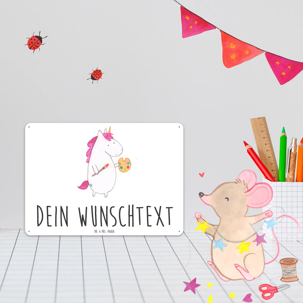 Personalisiertes Blechschild Einhorn Künstler Blechschild, Metallschild, Geschenk Schild, Schild, Magnet-Metall-Schild, Deko Schild, Wandschild, Wand-Dekoration, Türschild, Einhorn, Einhörner, Einhorn Deko, Pegasus, Unicorn, Englisch, Künstler, Artist, Malen, Zeichnen, Welt, Farbe, Stift, Pinsel, Geschenk, Maler