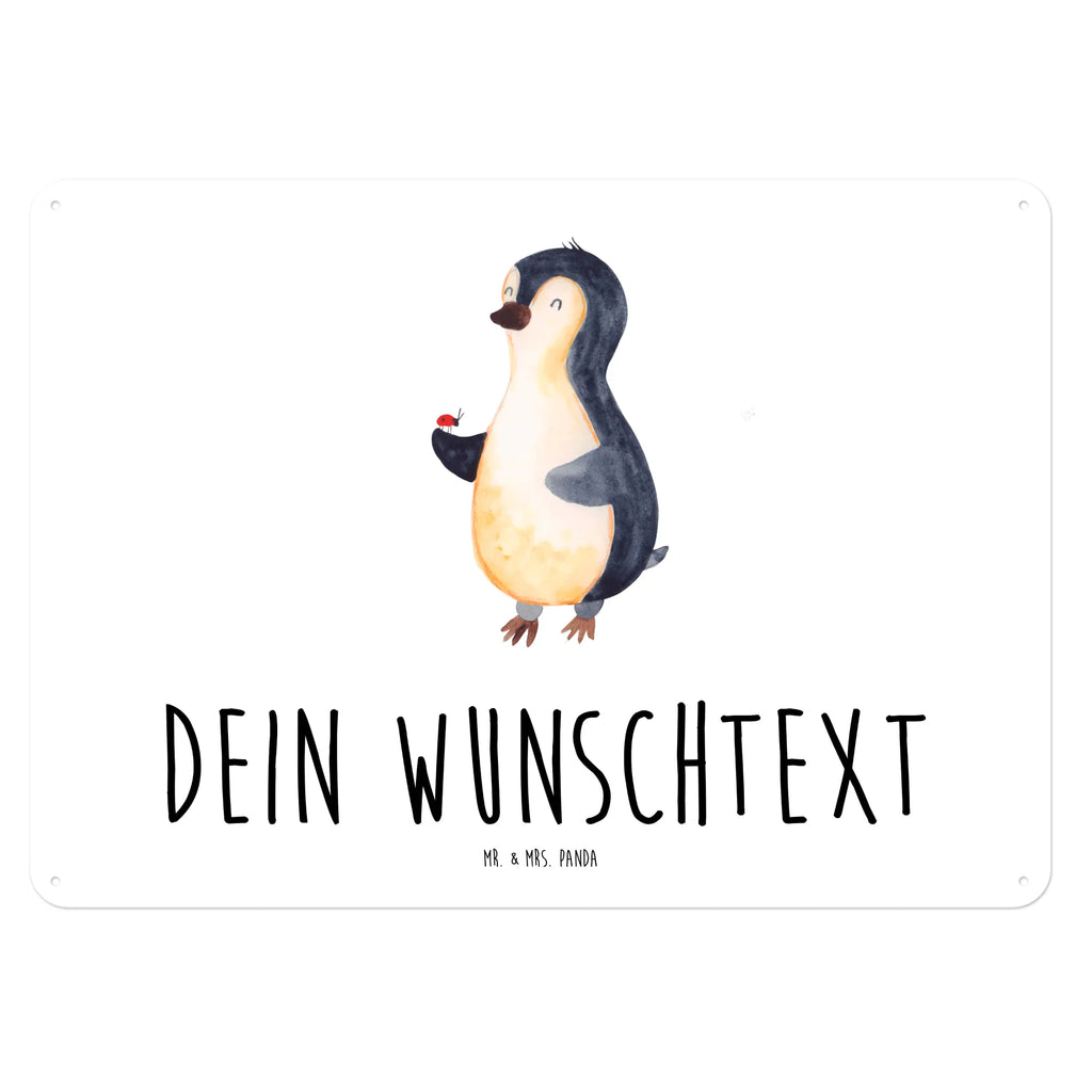 Personalisiertes Blechschild Pinguin Marienkäfer Blechschild, Metallschild, Geschenk Schild, Schild, Magnet-Metall-Schild, Deko Schild, Wandschild, Wand-Dekoration, Türschild, Pinguin, Pinguine, Marienkäfer, Liebe, Wunder, Glück, Freude, Lebensfreude