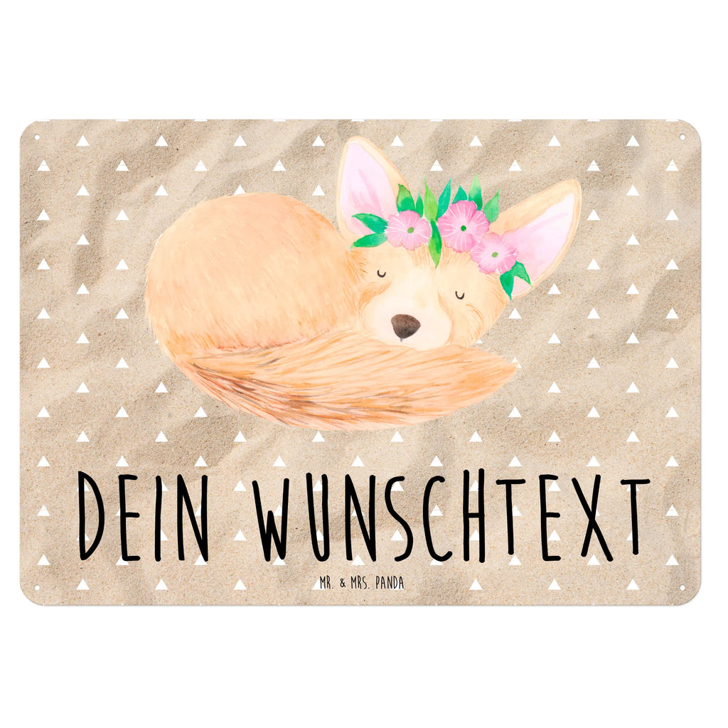 Personalisiertes Blechschild Wüstenfuchs Blumen Blechschild, Metallschild, Geschenk Schild, Schild, Magnet-Metall-Schild, Deko Schild, Wandschild, Wand-Dekoration, Türschild, Afrika, Wildtiere, Wüste, Wüstenfuchs, Blumen, Blumenkranz, Glücklich